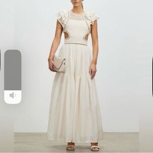 Cream Ruffled Tiered Maxi Dress with Cold Shoulder